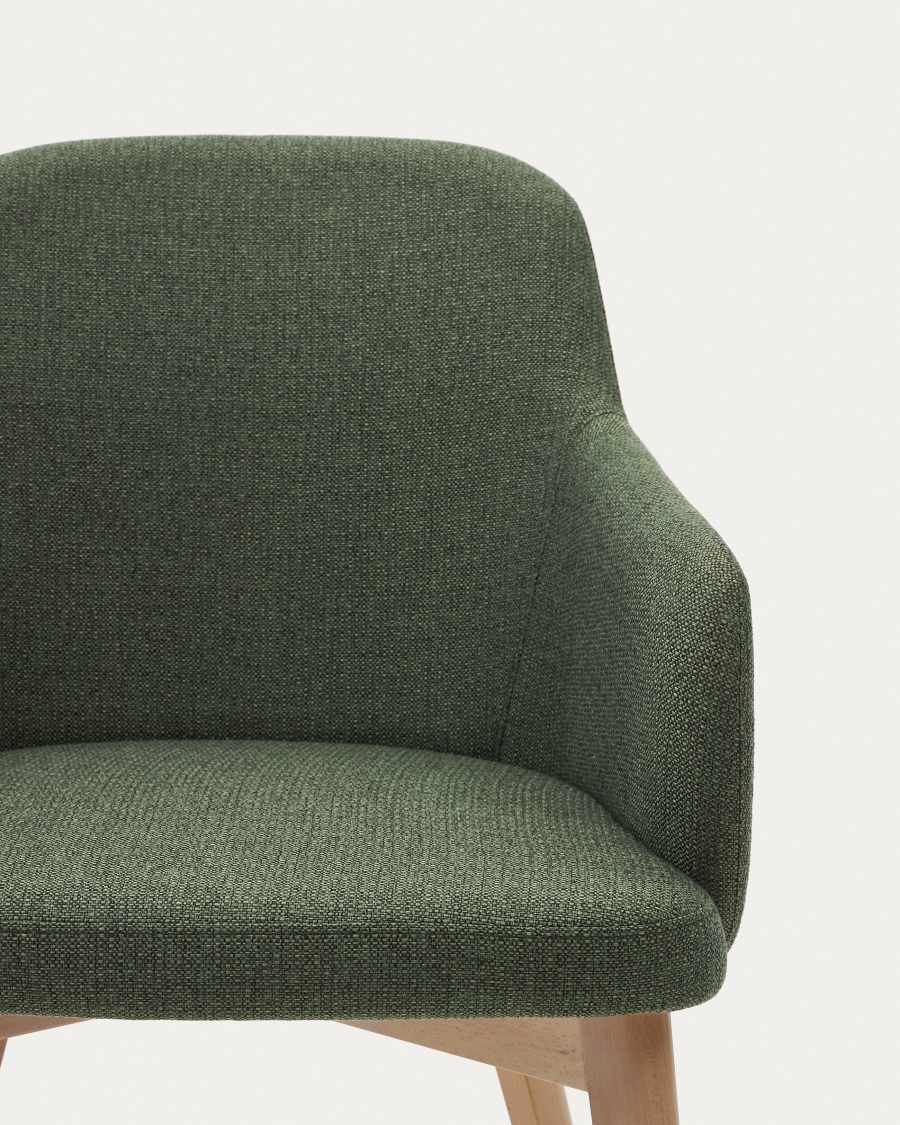 Nelida chair in green chenille and solid beech wood in a natural finish FSC 100%