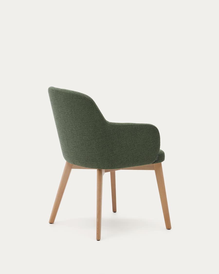 Nelida chair in green chenille and solid beech wood in a natural finish FSC 100%