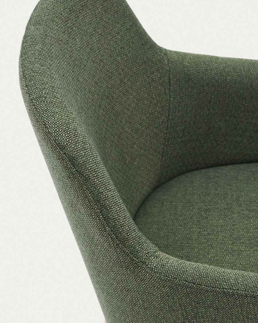 Nelida chair in green chenille and solid beech wood in a natural finish FSC 100%