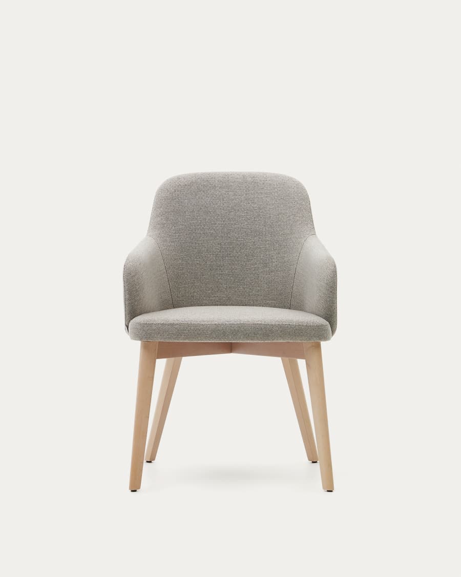 Nelida chair in brown chenille and solid beech wood in a natural finish FSC 100%