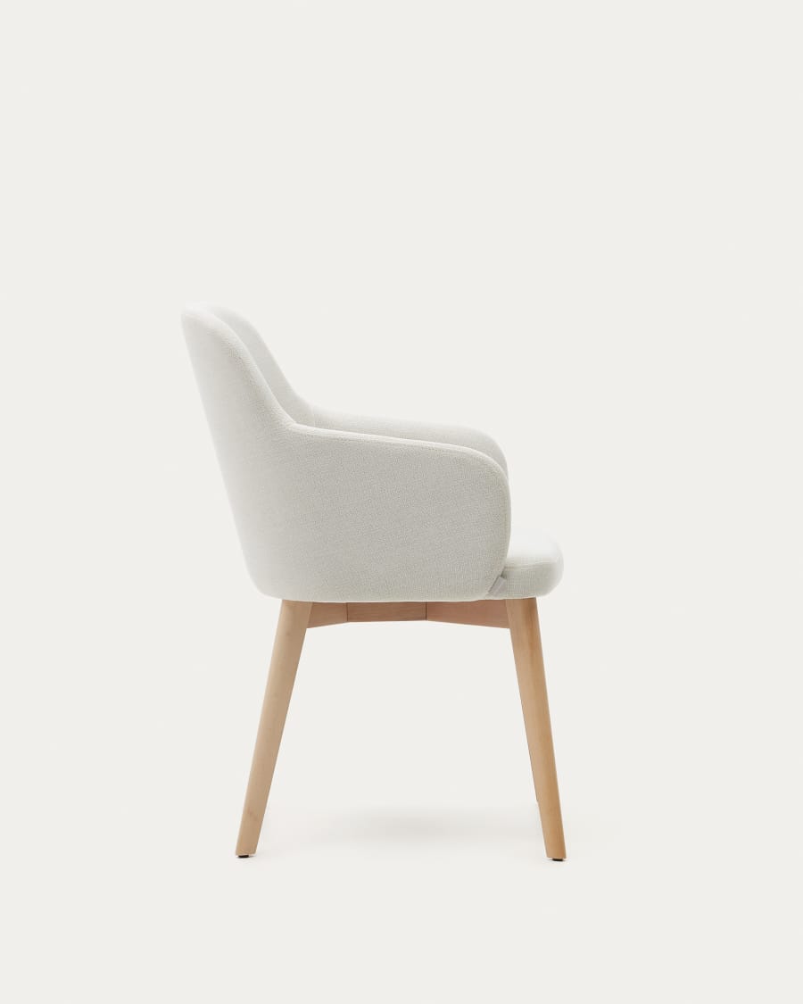 Nelida chair in beige chenille and solid beech wood in a natural finish FSC 100%