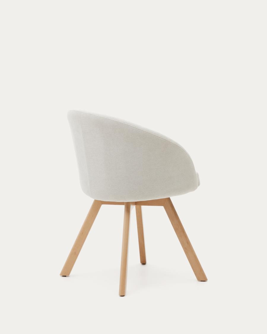Marvin beige chenille swivel chair with solid beech wood legs in a natural finish FSC 100%