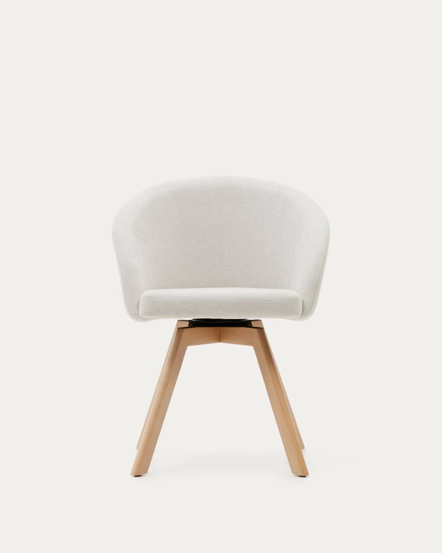 Marvin beige chenille swivel chair with solid beech wood legs in a natural finish FSC 100%