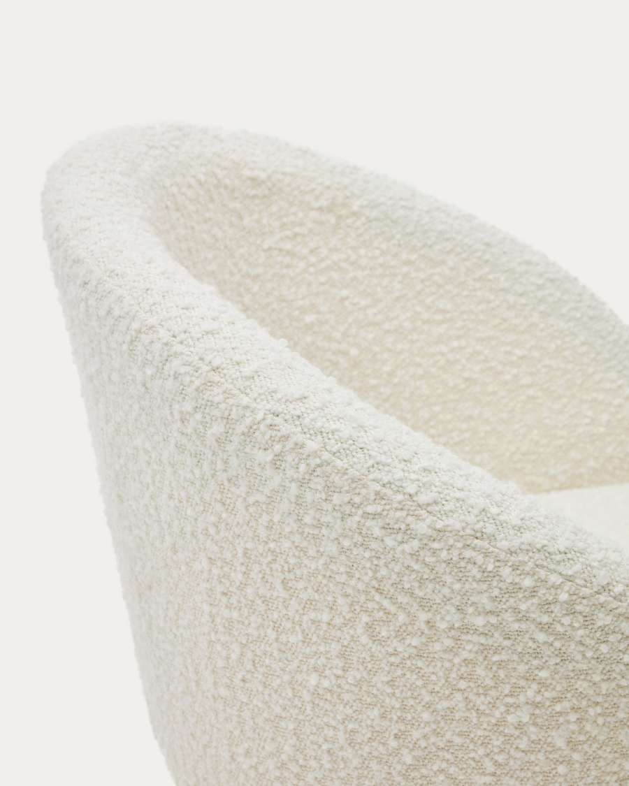 Marvin swivel chair in white bouclé with solid beech wood legs in a natural finish FSC 100%