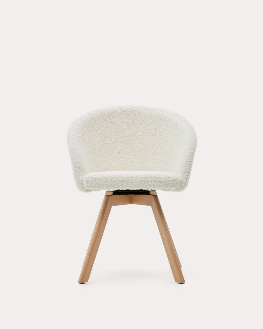 Marvin swivel chair in white bouclé with solid beech wood legs in a natural finish FSC 100%