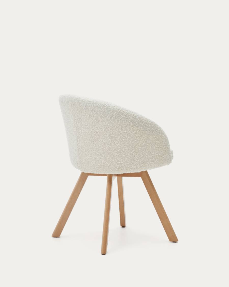 Marvin swivel chair in white bouclé with solid beech wood legs in a natural finish FSC 100%