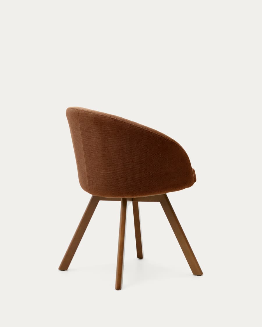 Marvin brown chenille swivel chair with solid beech wood legs with a walnut finish FSC 100%