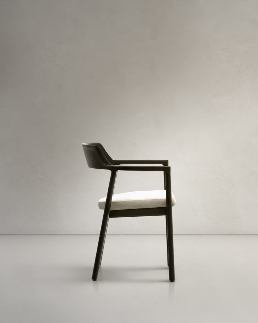 Alocs chair removable cover in beige chenille solid oak wood black finish FSC Mix Credit