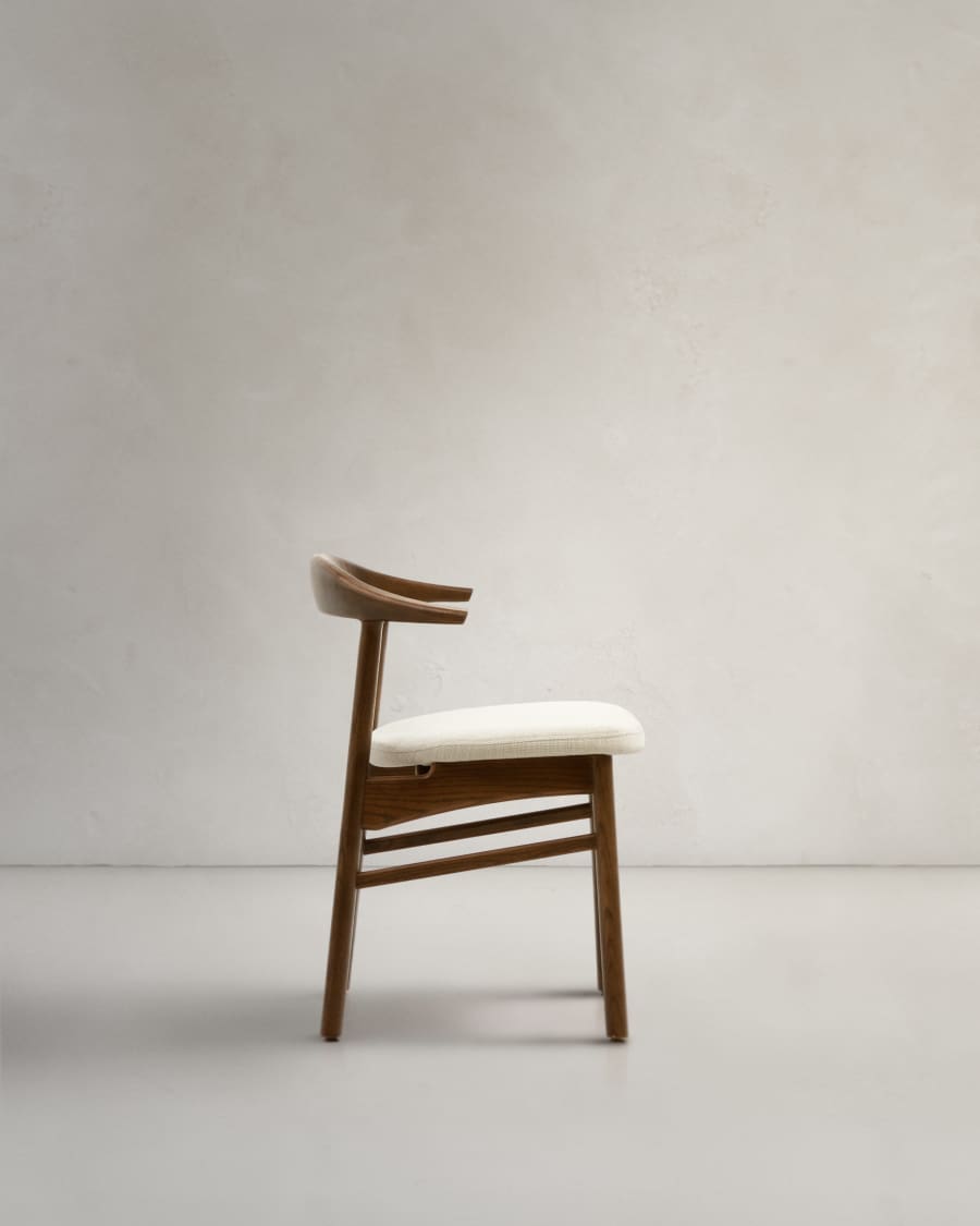 Timons Stuhl abnehmbarer Bezug Chenille beige massive Eiche Nussbaum-Finish FSC Mix Credit