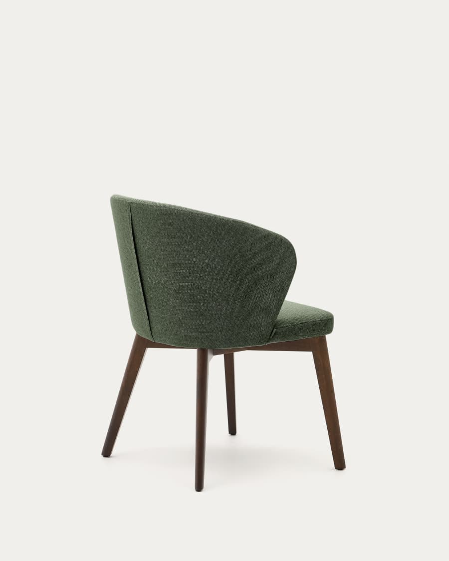 Darice chair in green chenille and solid beech wood in a walnut finish FSC 100%