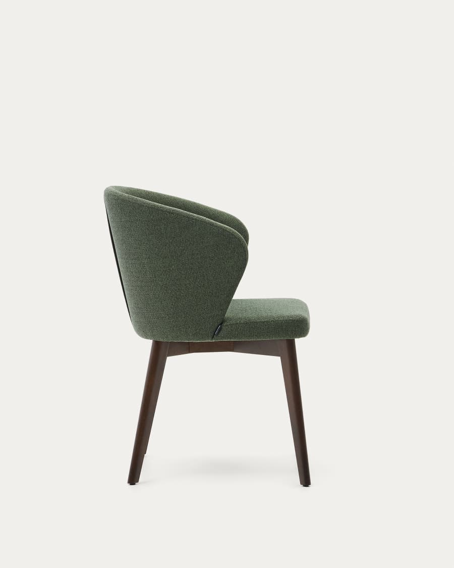 Darice chair in green chenille and solid beech wood in a walnut finish FSC 100%
