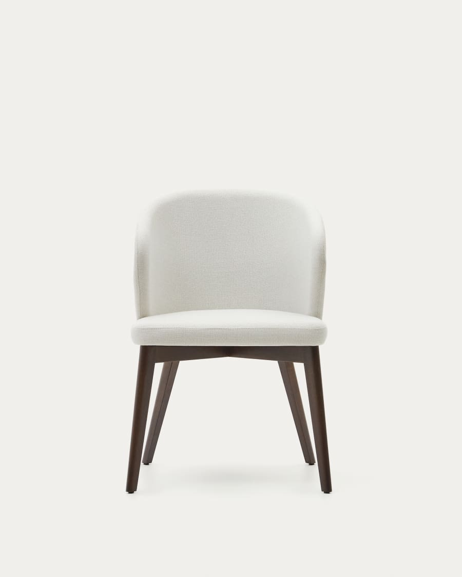 Darice chair in beige chenille and solid beech wood in a walnut finish FSC 100%