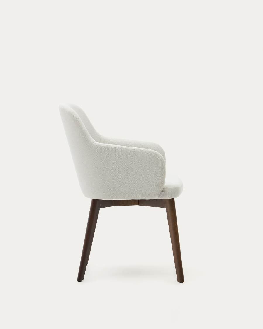 Nelida chair in beige chenille and solid beech wood in a walnut finish FSC 100%