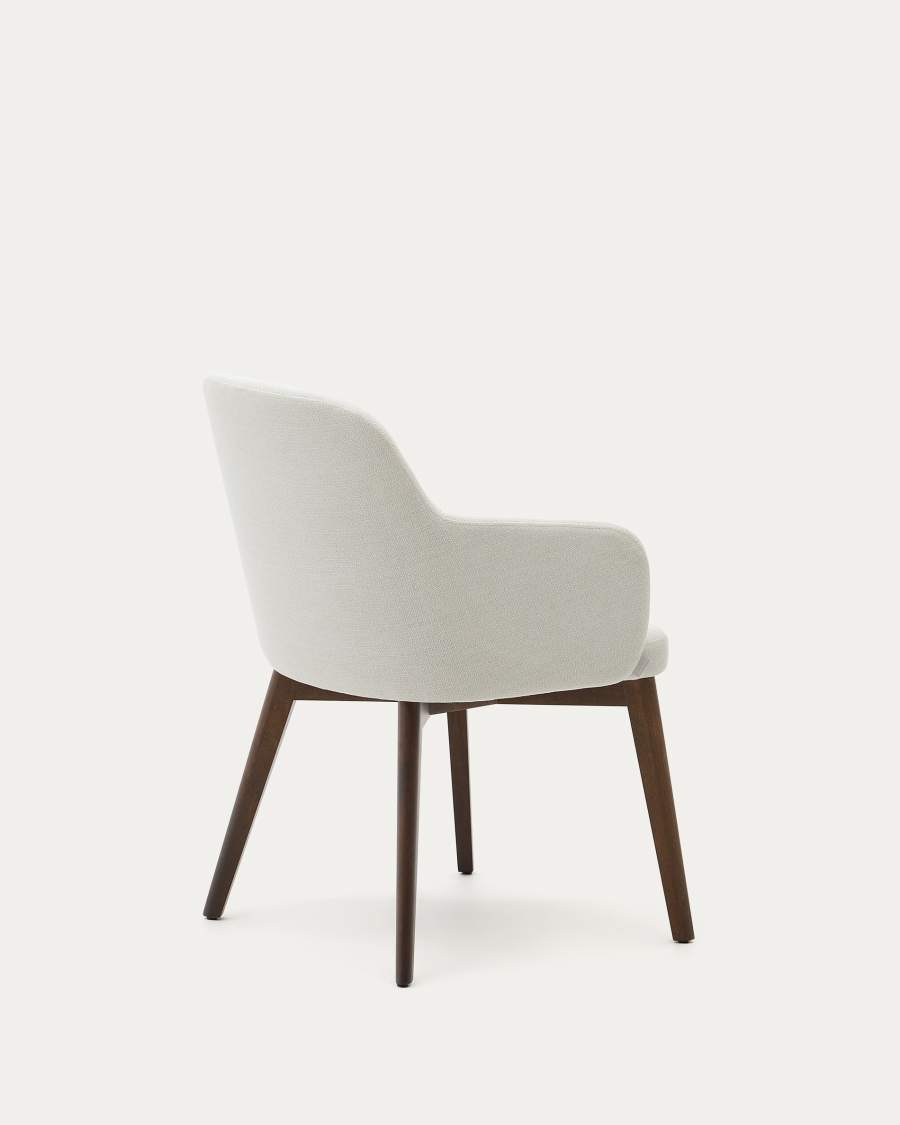 Nelida chair in beige chenille and solid beech wood in a walnut finish FSC 100%