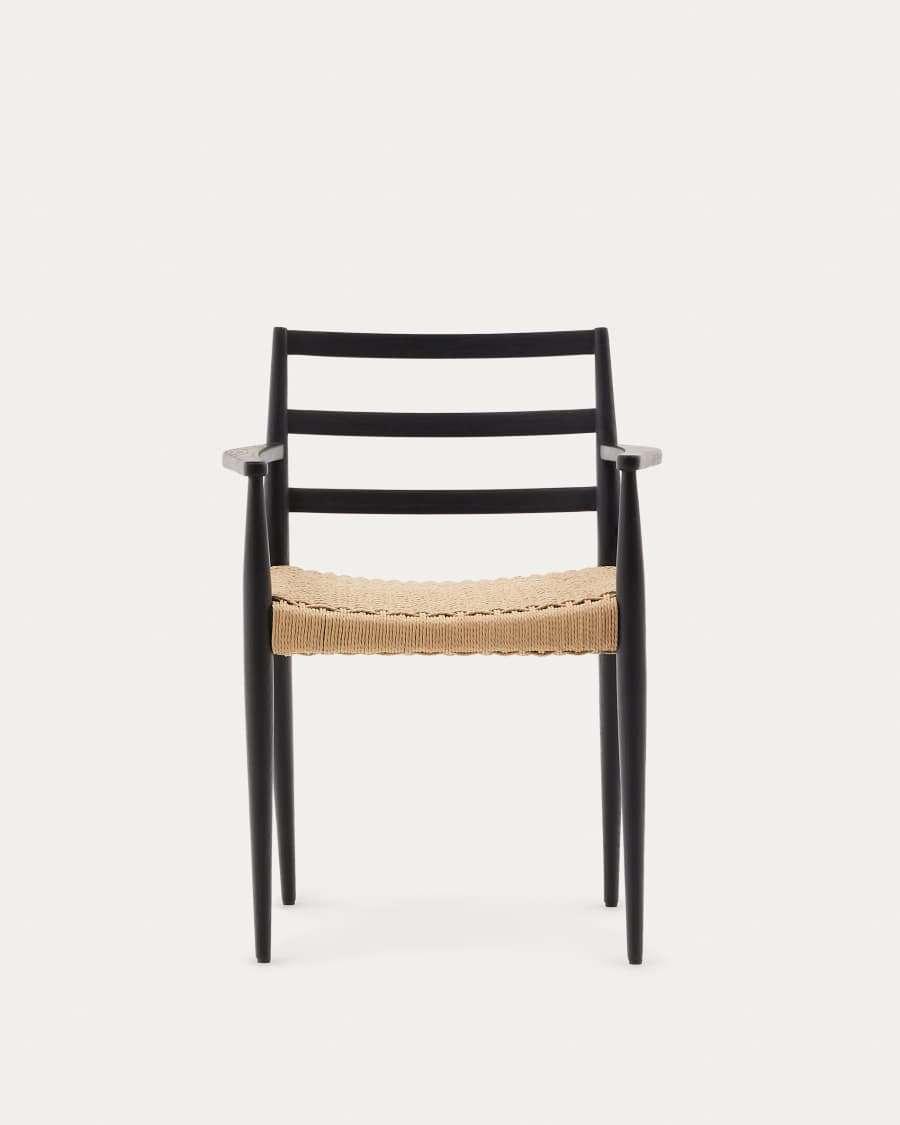 Analy chair with armrests in solid oak wood in a black finish and rope cord seat FSC 100%