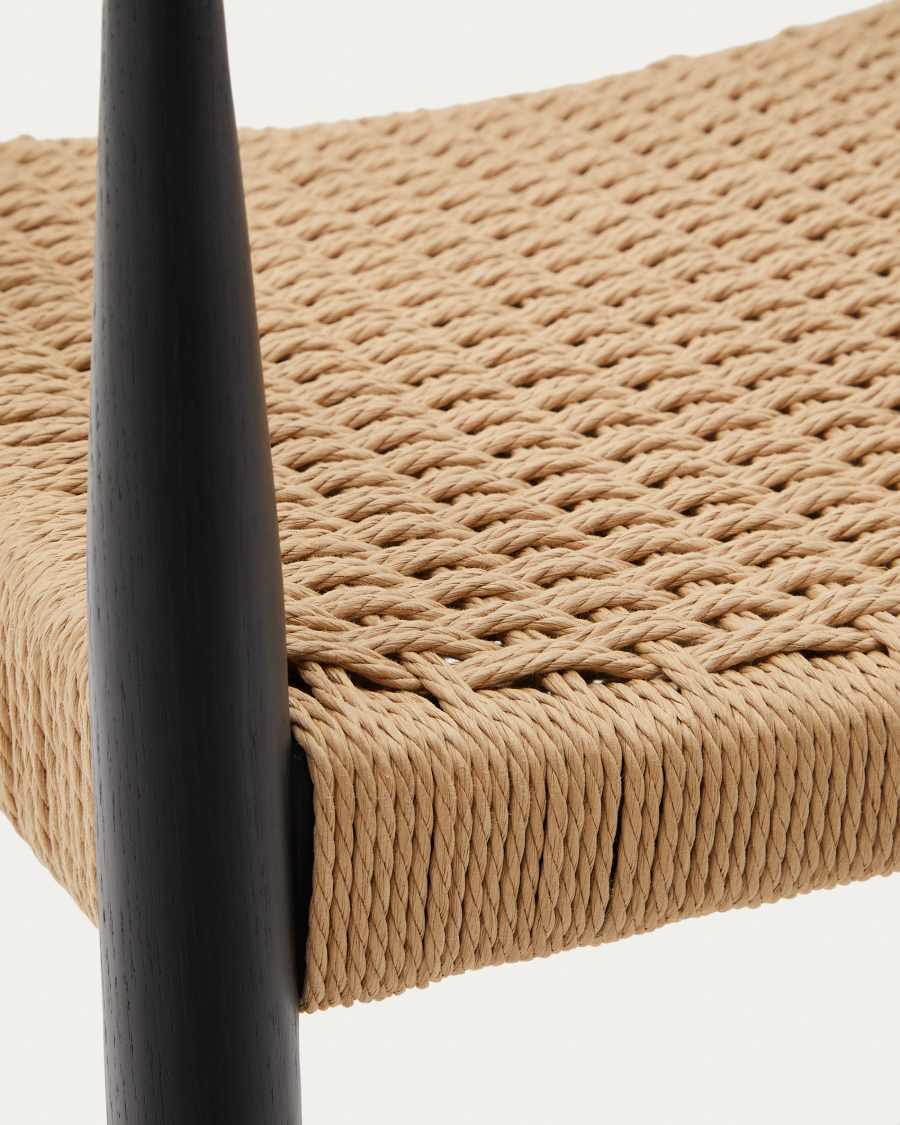 Analy chair with armrests in solid oak wood in a black finish and rope cord seat FSC 100%
