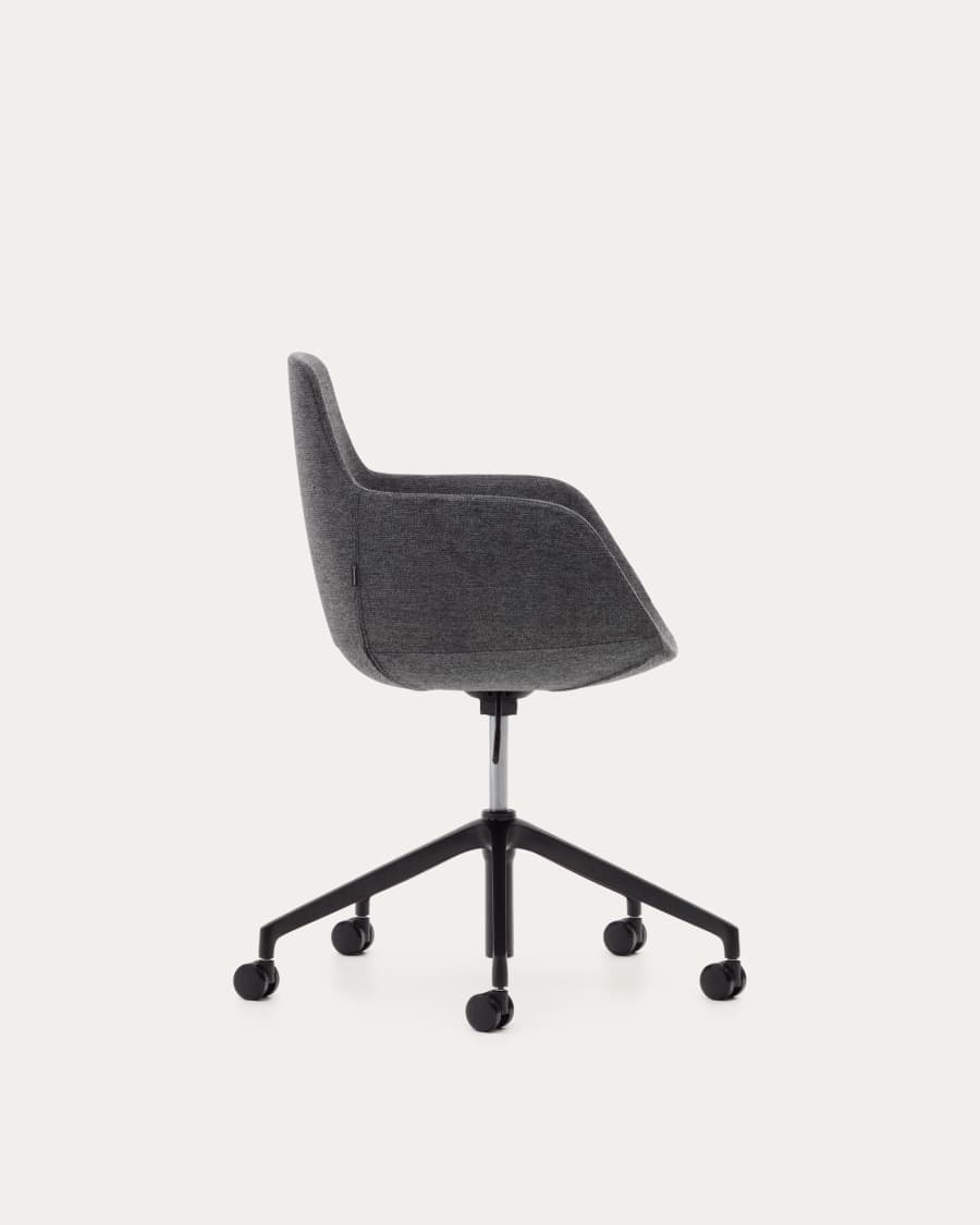 Tissiana dark grey and aluminium desk chair with matt black finish