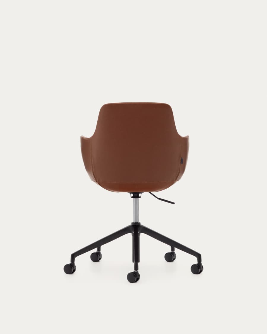 Tissiana desk chair in brown faux leather and aluminium with matte black finish