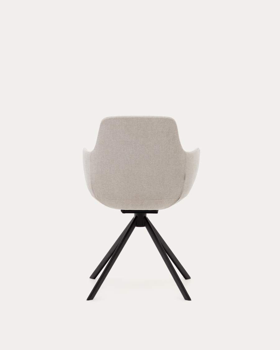 Tissiana self-centring swivel chair in beige chenille and matte black aluminium