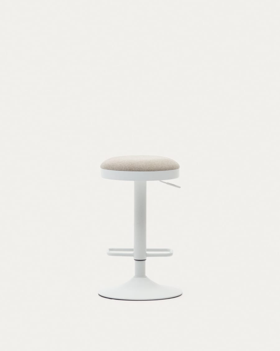 Zaib stool in beige chenille and matt white steel height 63-84 cm FSC 100%