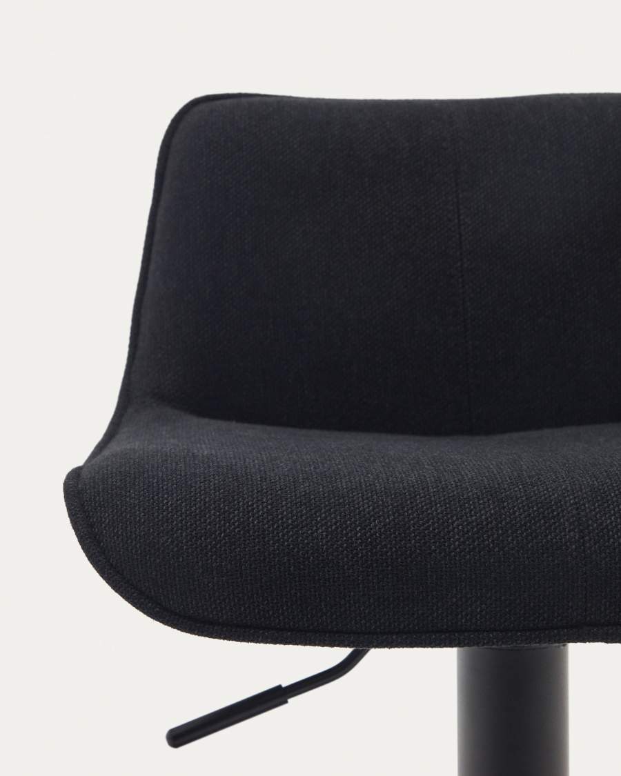 Zenda stool in black chenille and matt black steel 81-102 cm FSC 100%