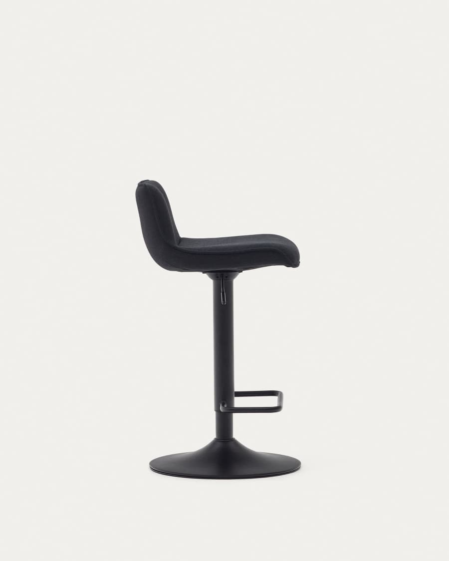 Zenda stool in black chenille and matt black steel 81-102 cm FSC 100%