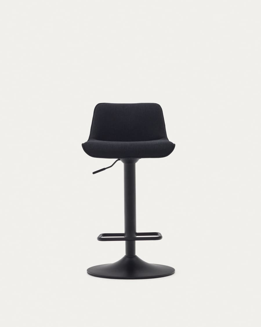 Zenda stool in black chenille and matt black steel 81-102 cm FSC 100%