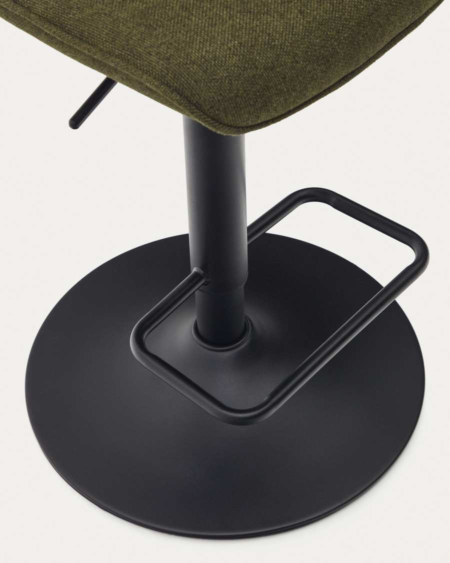 Zenda stool in dark green chenille and matt black steel height 81-102 cm FSC 100%