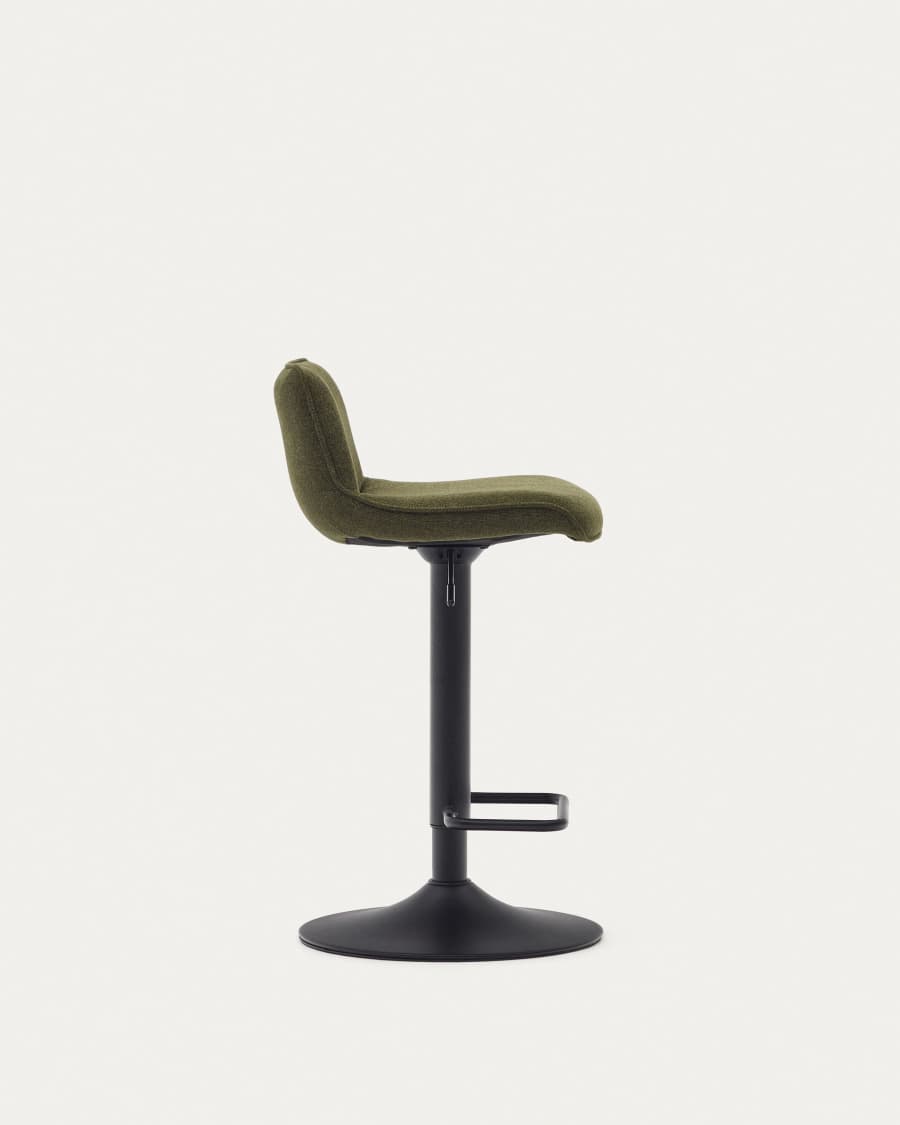 Zenda stool in dark green chenille and matt black steel height 81-102 cm FSC 100%