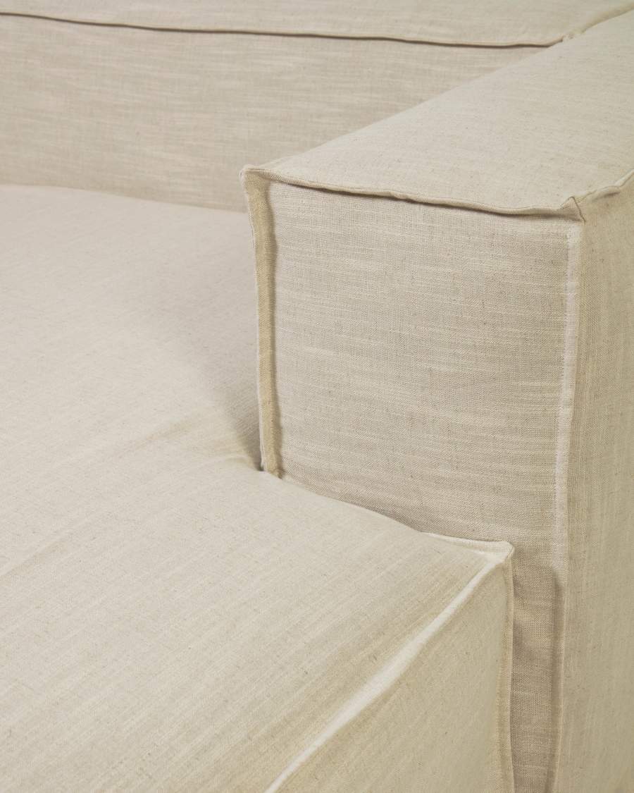 Blok 2 seater sofa with right-hand chaise longue & removable covers in white linen, 240 cm