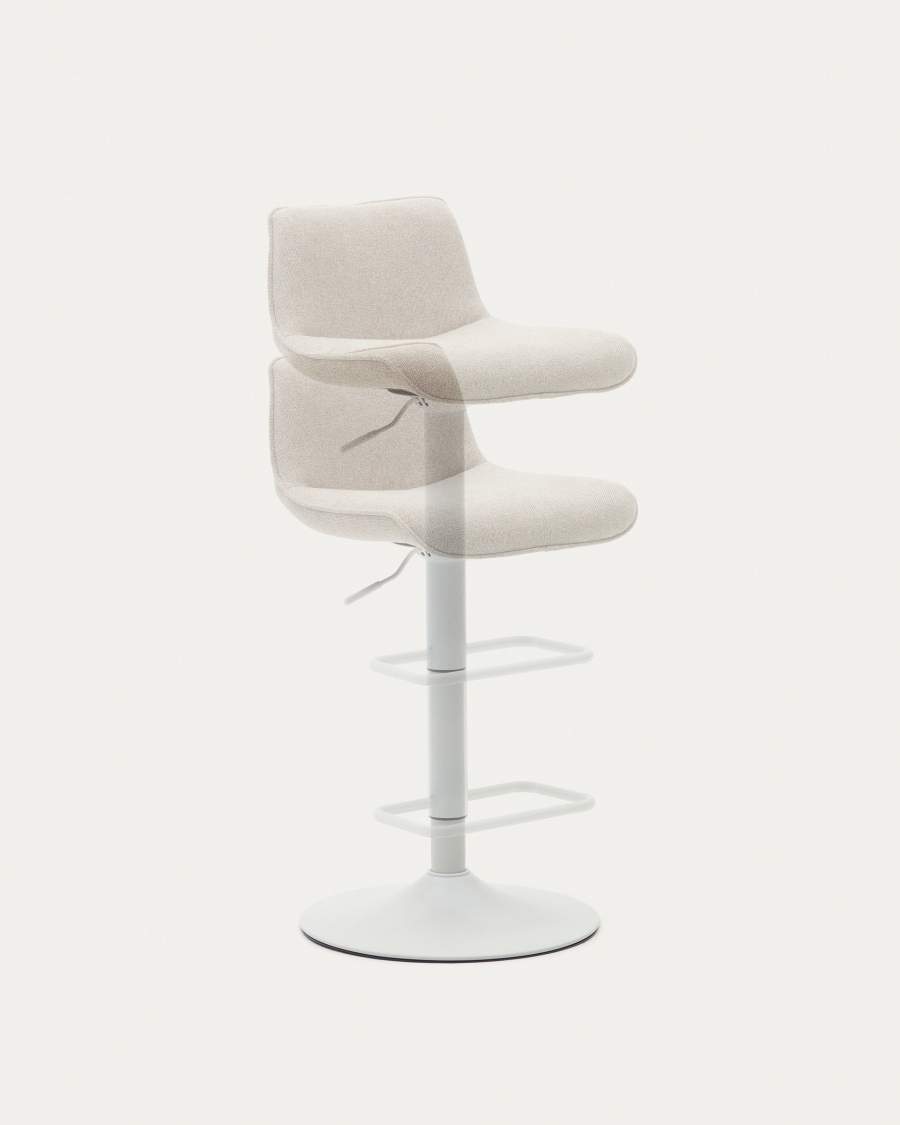 Zenda stool in beige chenille and matt white steel 81-102 cm FSC 100%