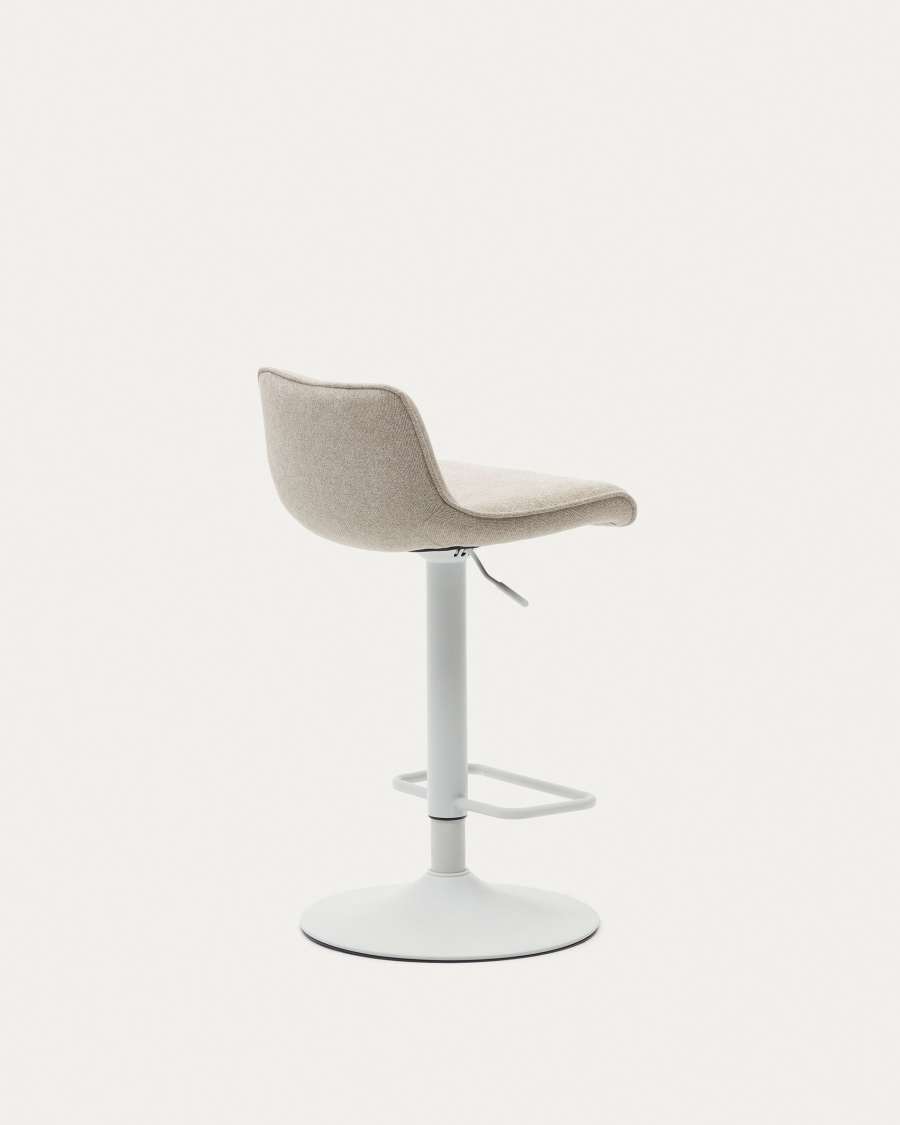 Zenda stool in beige chenille and matt white steel 81-102 cm FSC 100%
