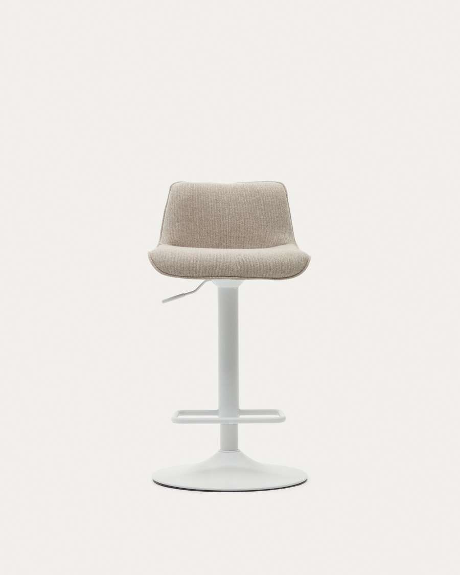 Zenda stool in beige chenille and matt white steel 81-102 cm FSC 100%