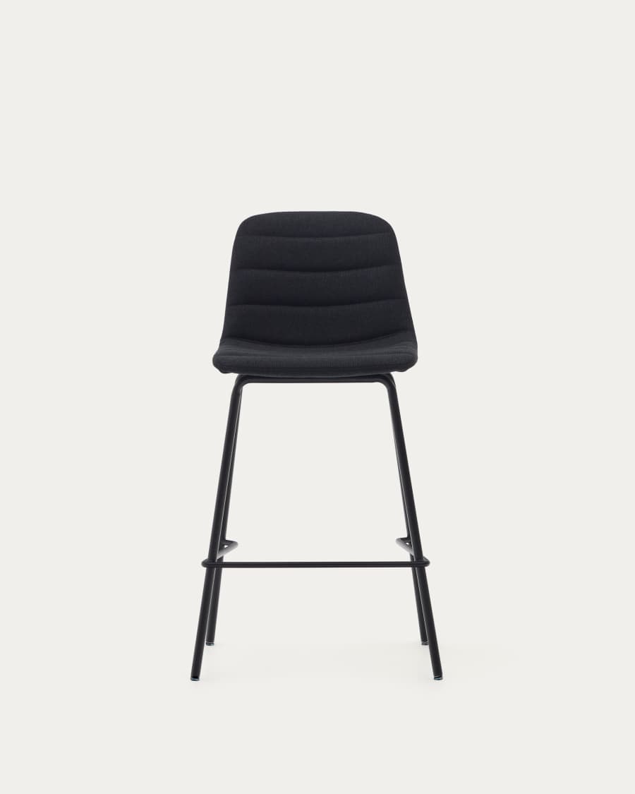 Sgabello Zunilda in ciniglia nera e acciaio con finiture nero opaco, altezza 65cm FSC 100%