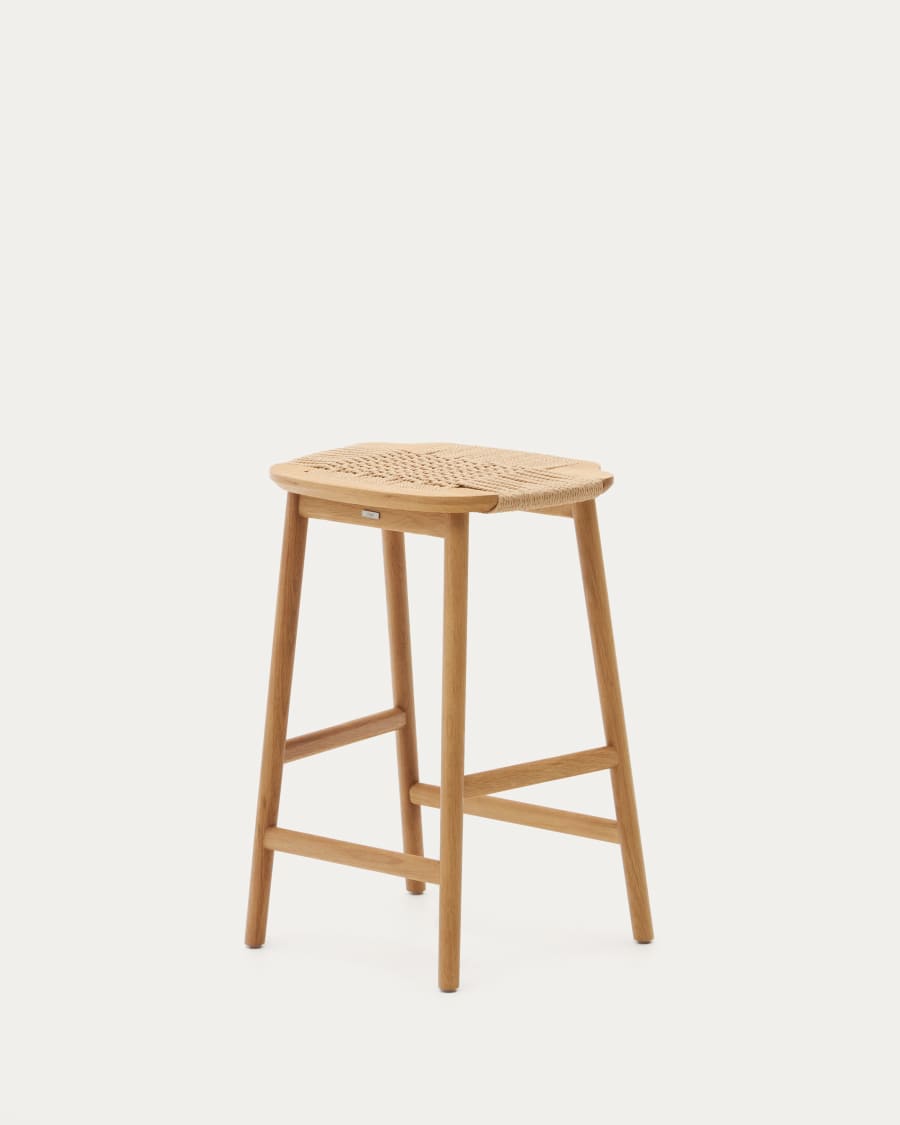 Enit stool made of beige paper cord and solid oak wood with natural finish, 65cm FSC Mix Credit