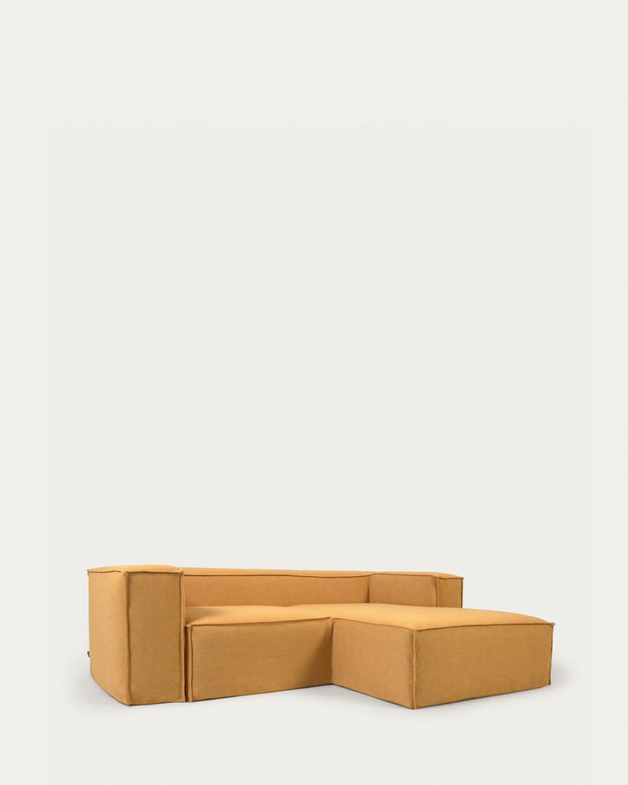 Blok 2 seater sofa with right-hand chaise longue & removable covers, mustard linen, 240 cm