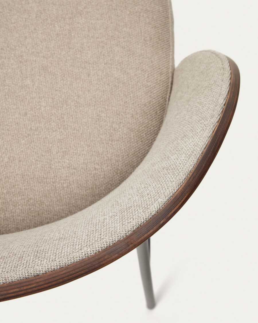 Eamy stool light brown chenille and ash wood veneer with a walnut finish and black metal, 65 cm