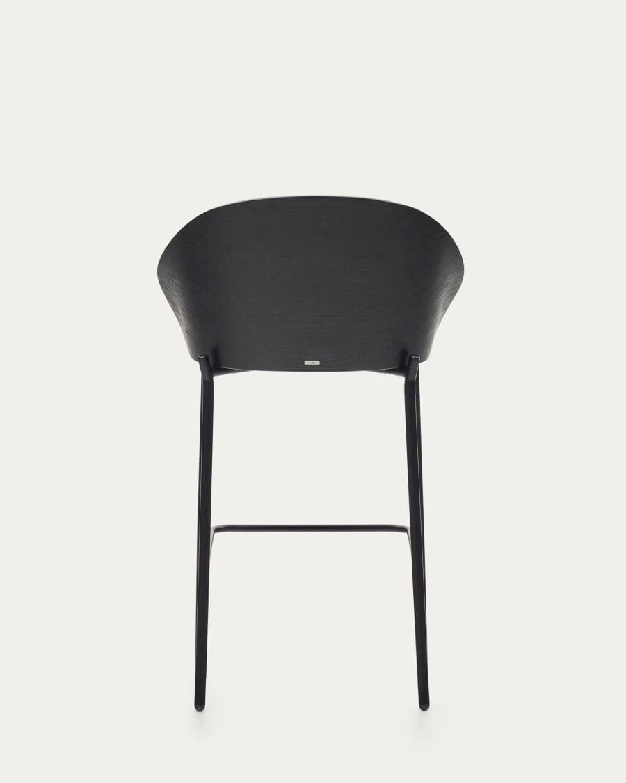 Eamy stool light grey chenille and ash wood veneer with a black finish and black metal, 65 cm