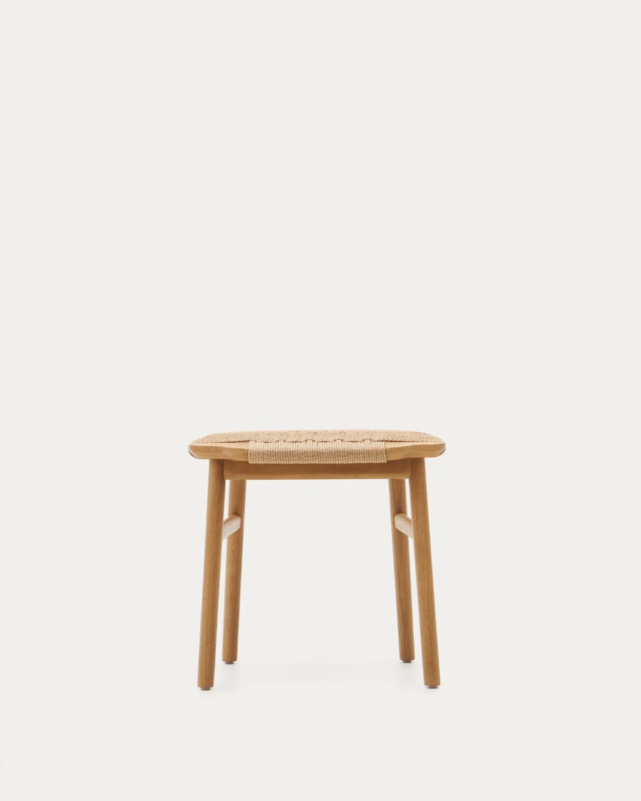 Enit stool made of beige paper cord and solid oak wood with natural finish, 43cm FSC Mix Credit