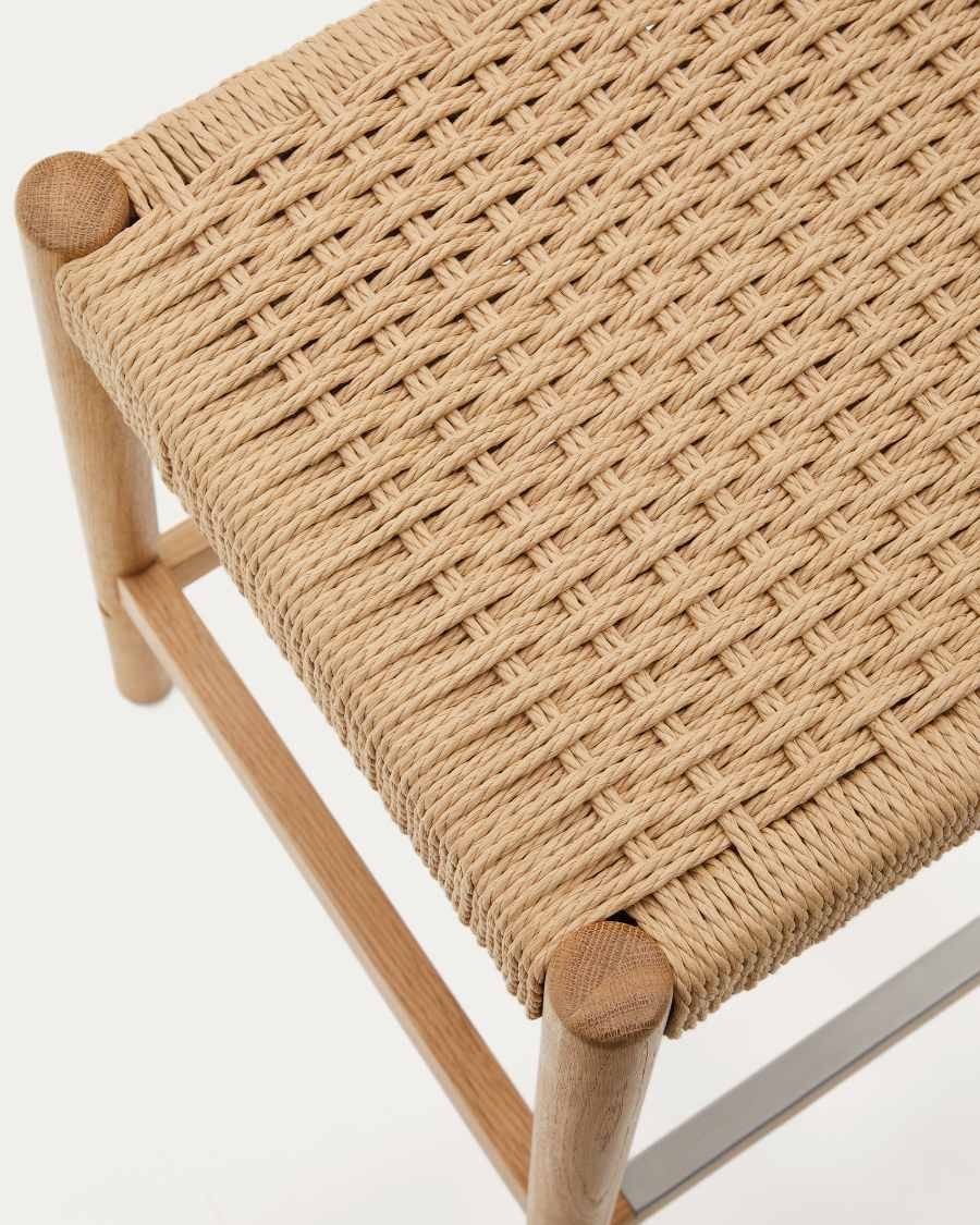 Yalia stool in solid oak wood in a natural finish and rope cord, height 65 cm FSC 100%