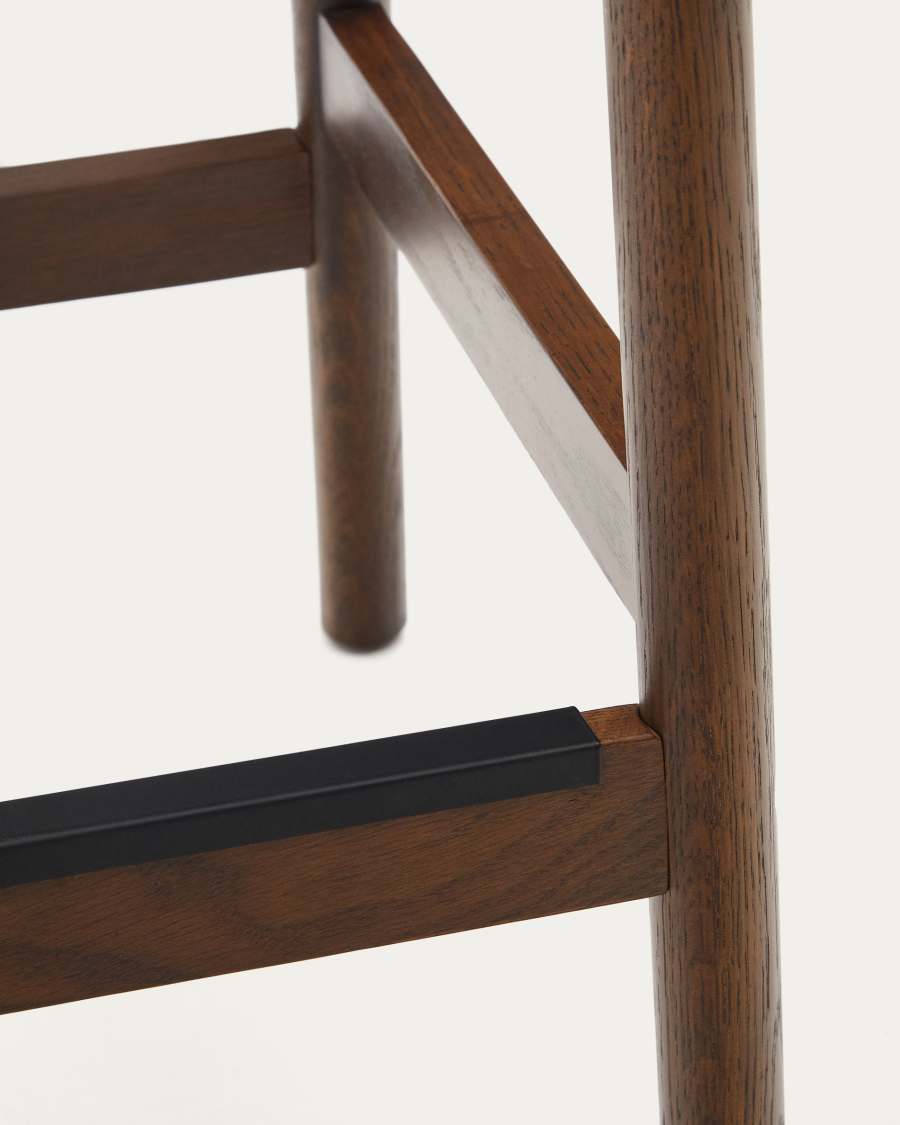 Yalia stool in solid oak wood in a walnut finish and rope cord, height 65 cm FSC 100%