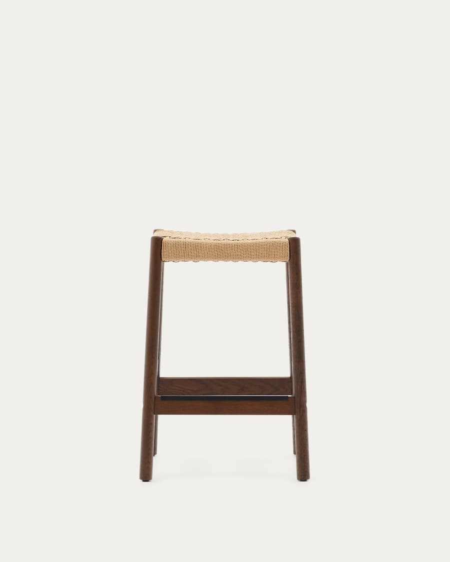 Yalia stool in solid oak wood in a walnut finish and rope cord, height 65 cm FSC 100%