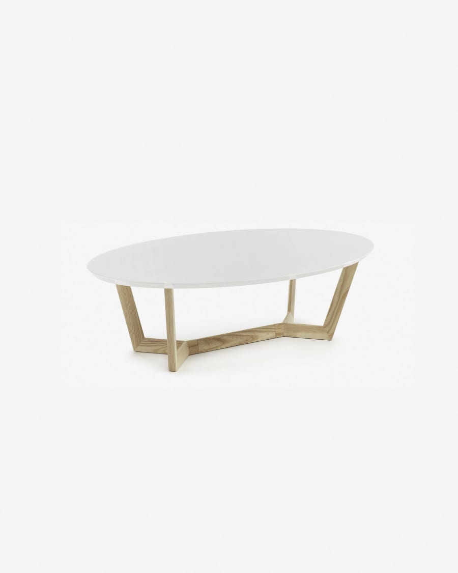 Mesa de centro Wave madera maciza de fresno y lacado blanco 120 x 70 cm