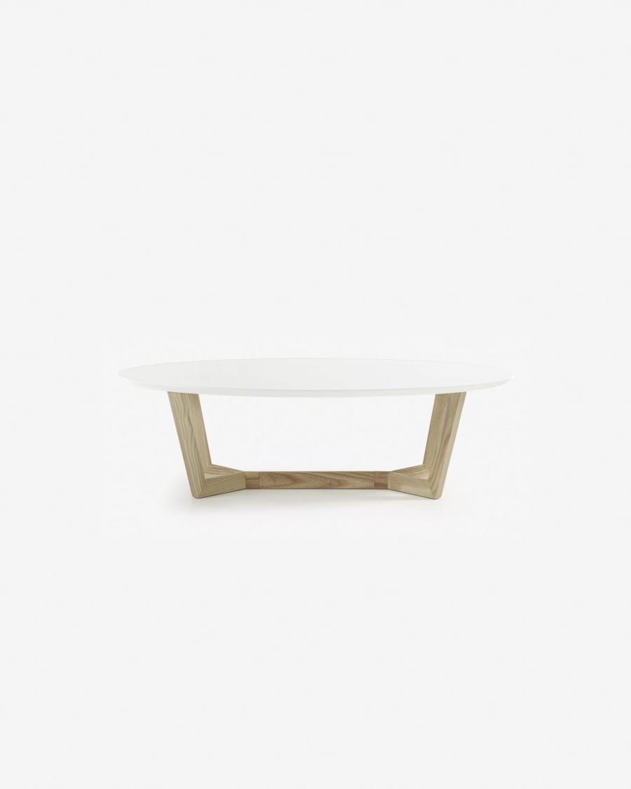 Mesa de centro Wave madera maciza de fresno y lacado blanco 120 x 70 cm