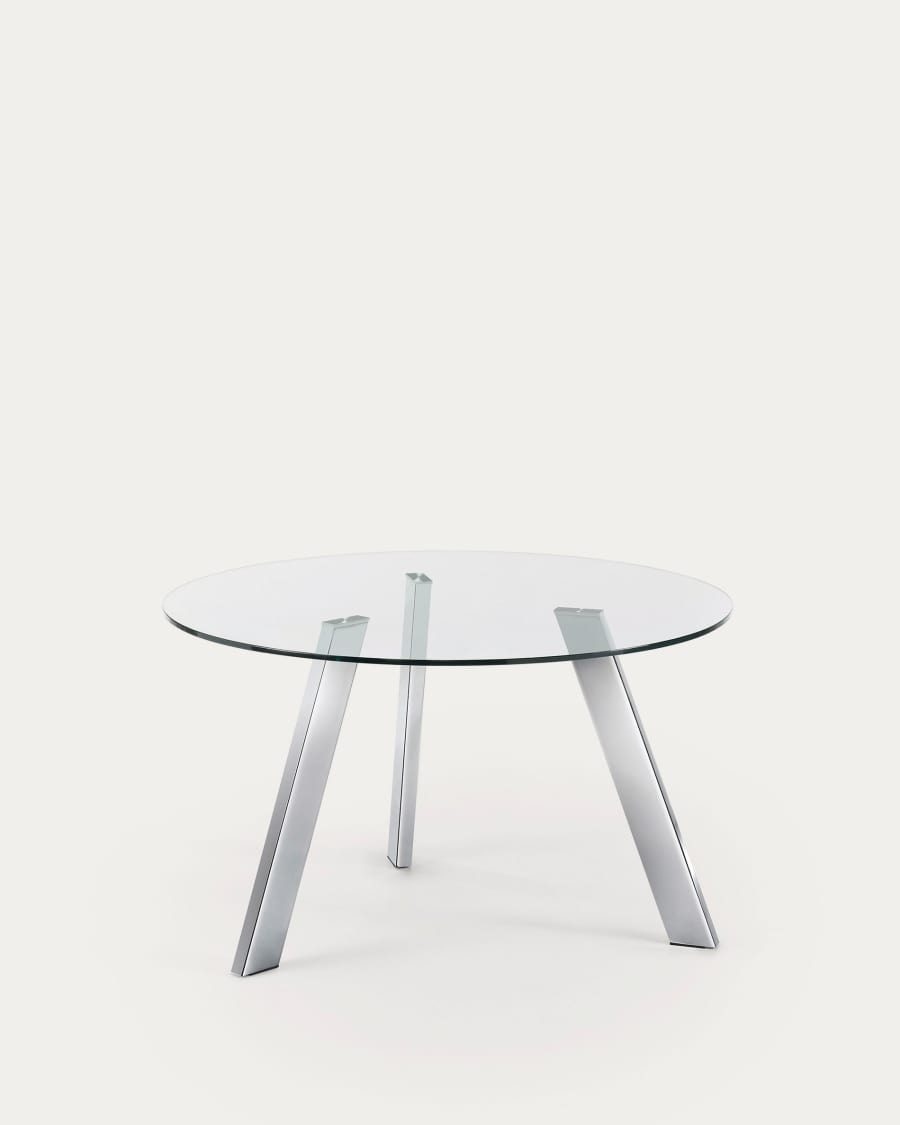 Carib round glass table with steel legs with chrome finish Ø 130 cm
