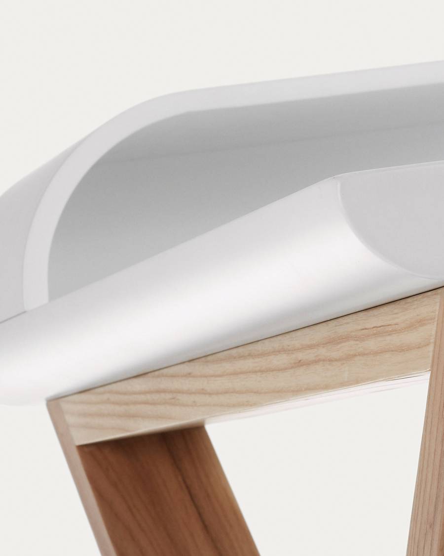 Table Working en mélaminé laqué blanc et pieds de frêne 120 x 79 cm