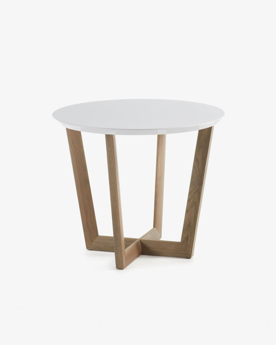 Hodor side table in white MDF with oak wood legs Ø 60 cm