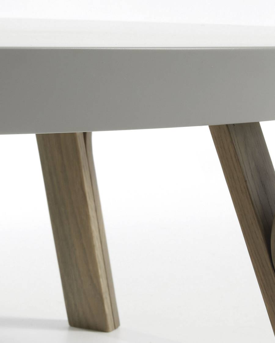 Table basse Dilos en chêne patiné gris et laqué gris Ø 90 cm