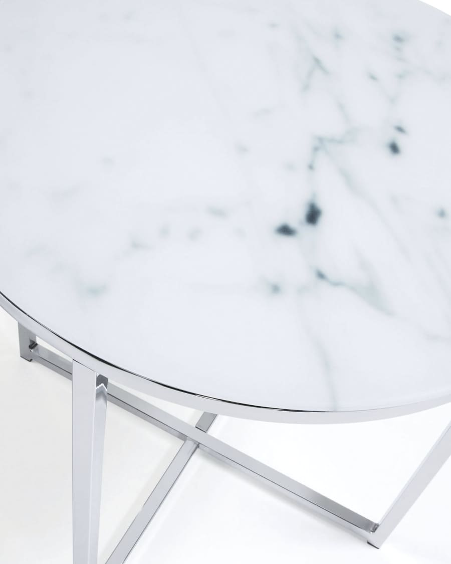 Tavolino Divid 50 cm, vetro effetto marmo