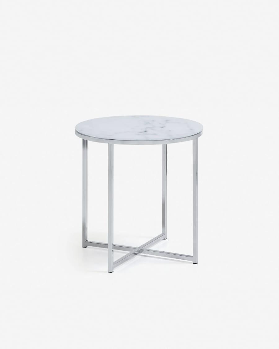 Tavolino Divid 50 cm, vetro effetto marmo